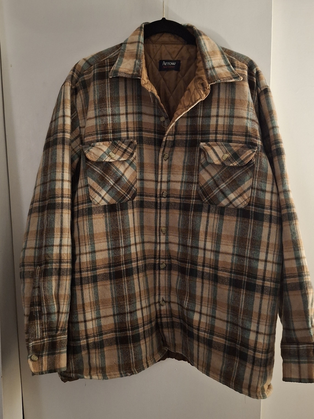 Arrow Men's Wool Plaid Quilted-Lined Shirt Jacket - Tan & Green